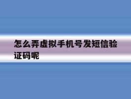 怎么弄虚拟手机号发短信验证码呢