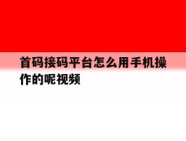 首码接码平台怎么用手机操作的呢视频