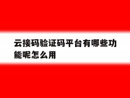 关于云接码验证码平台有哪些功能呢怎么用的信息