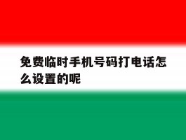 免费临时手机号码打电话怎么设置的呢