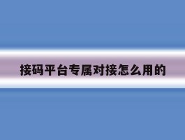 接码平台专属对接怎么用的的简单介绍