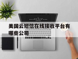 美国云短信在线接收平台有哪些公司