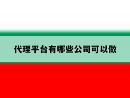 代理平台有哪些公司可以做