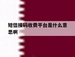 短信接码收费平台是什么意思啊