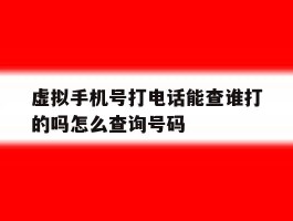 虚拟手机号打电话能查谁打的吗怎么查询号码