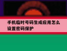 手机临时号码生成应用怎么设置密码保护