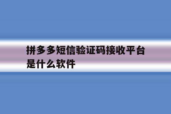 拼多多短信验证码接收平台是什么软件 拼多多短信验证码接收平台是什么软件